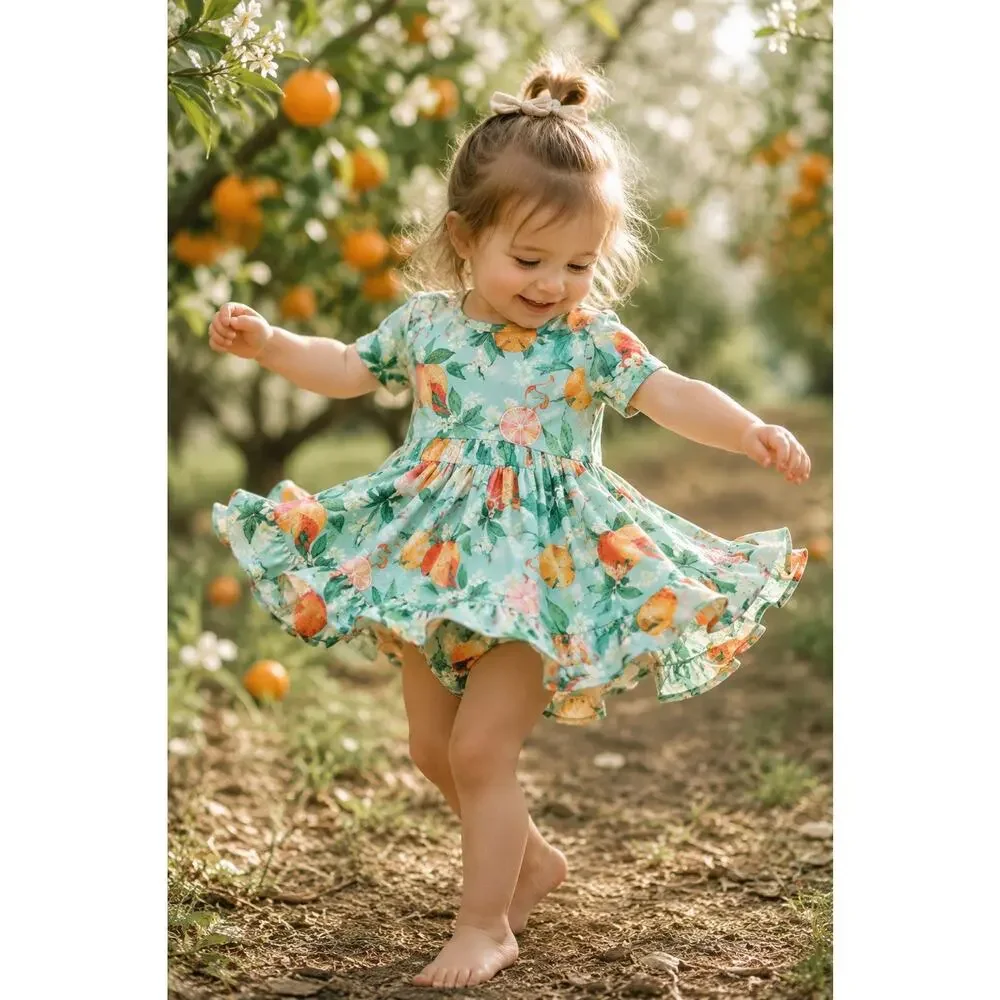 Posh Peanut Arancia Citrus Orange Blossom Bamboo Twirl Bodysuit Dress 2T
